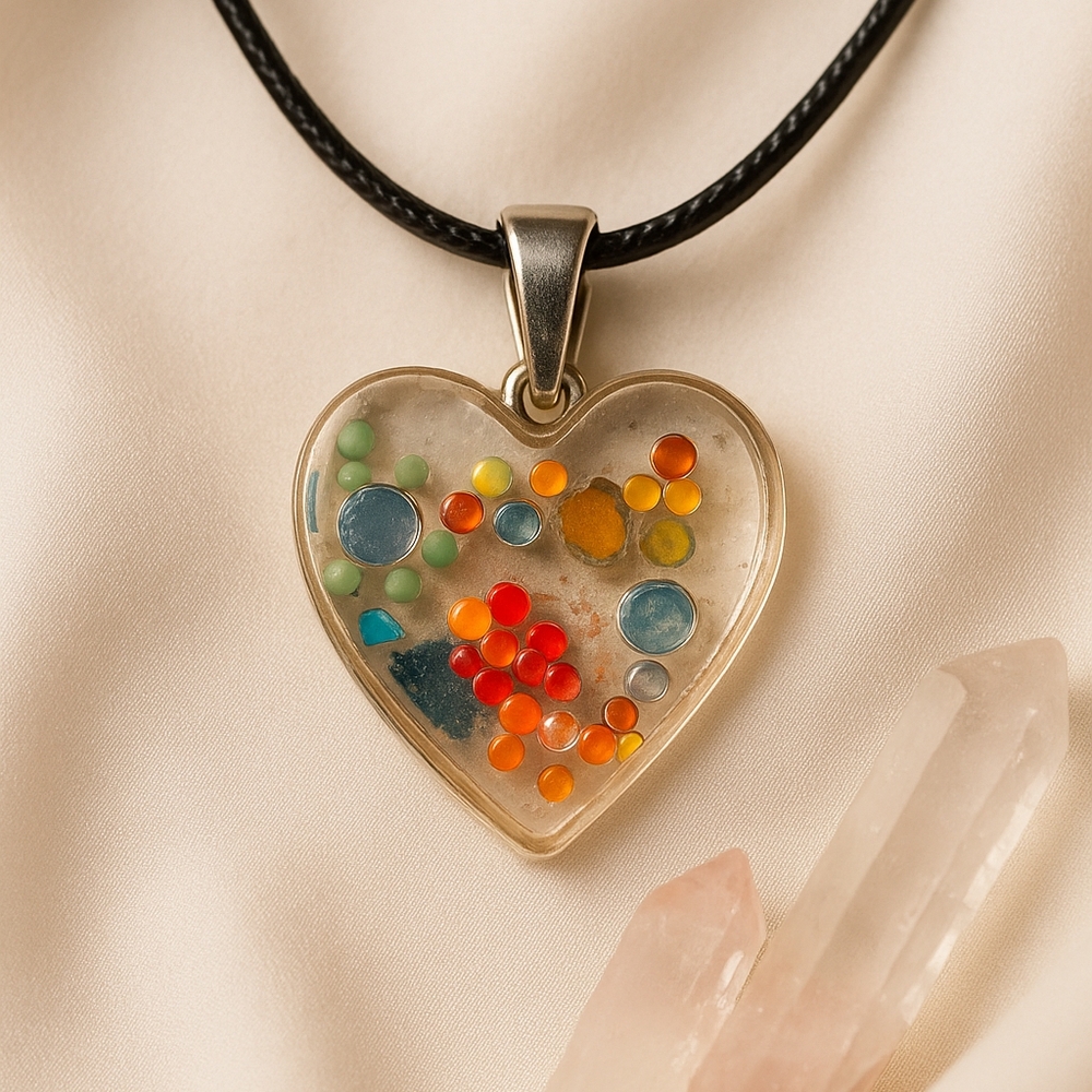 Heart Pendant Necklace with Multicolor Accents Resin